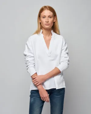 popover triple fleece henley - white