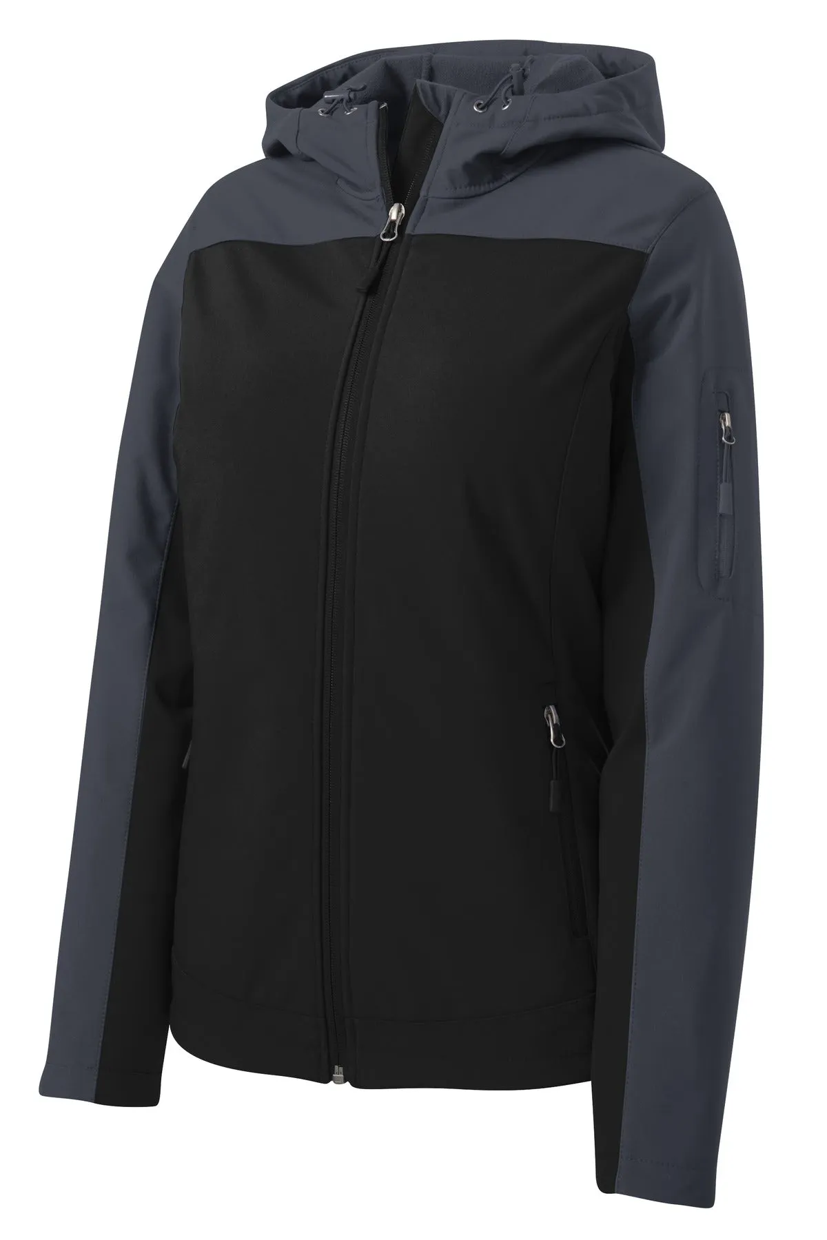 Port Authority Women's Hooded Core Soft Shell Jacket. L335 Black/ Battleship Grey