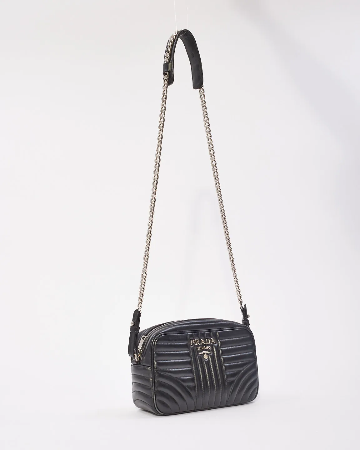 Prada Black Leather Diagramme Shoulder Bag