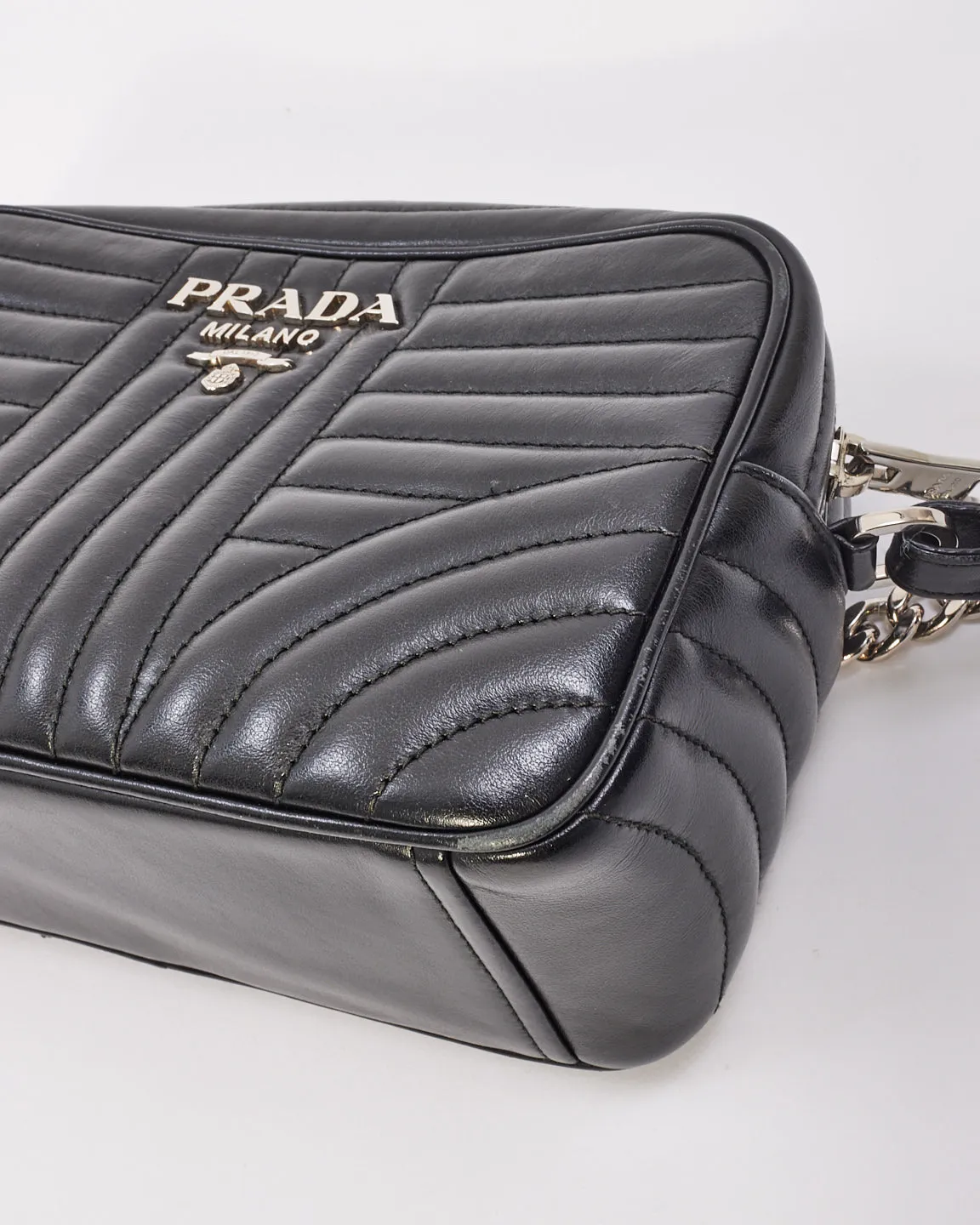 Prada Black Leather Diagramme Shoulder Bag
