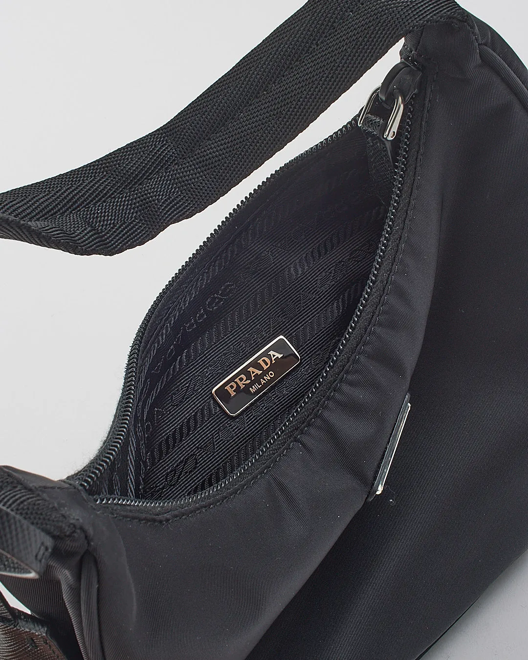 Prada Black Nylon Re-edition 2000 Mini Hobo Shoulder Bag