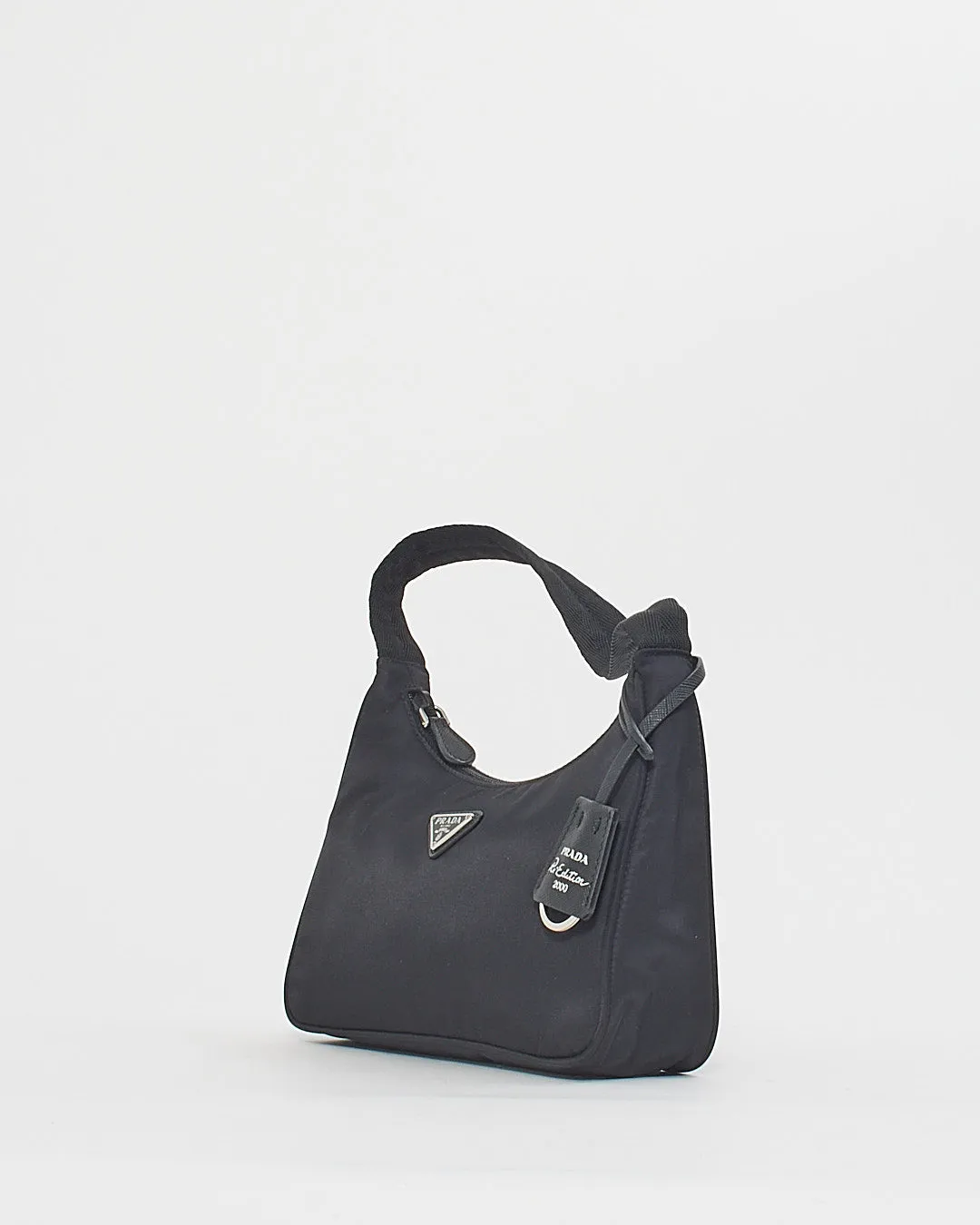 Prada Black Nylon Re-edition 2000 Mini Hobo Shoulder Bag