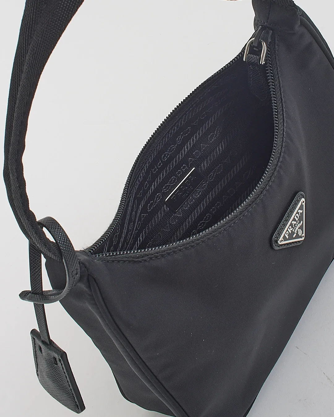Prada Black Nylon Re-edition 2000 Mini Hobo Shoulder Bag