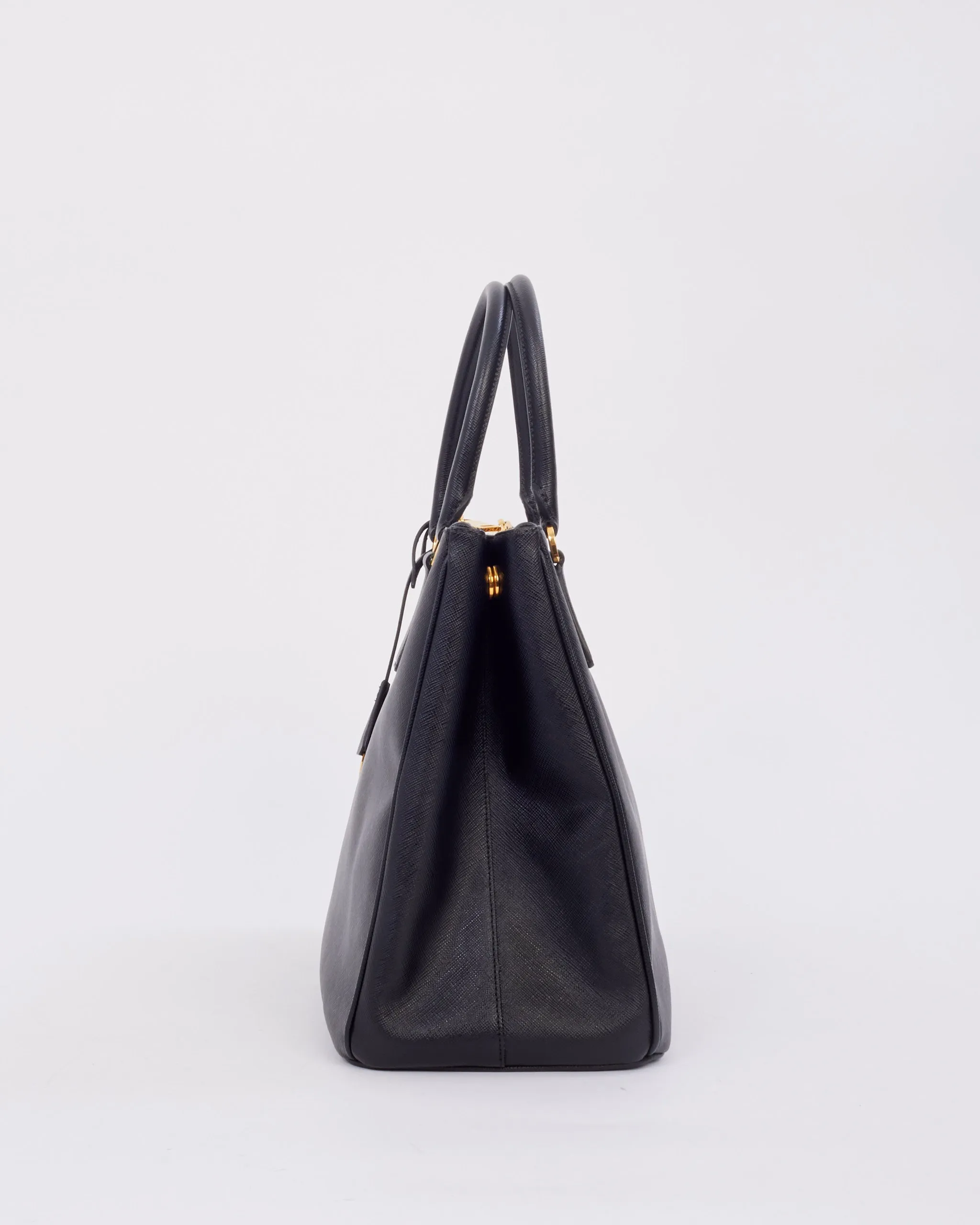 Prada Black Saffiano Leather Double Zip Medium Galleria Top Handle Bag