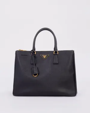 Prada Black Saffiano Leather Double Zip Medium Galleria Top Handle Bag