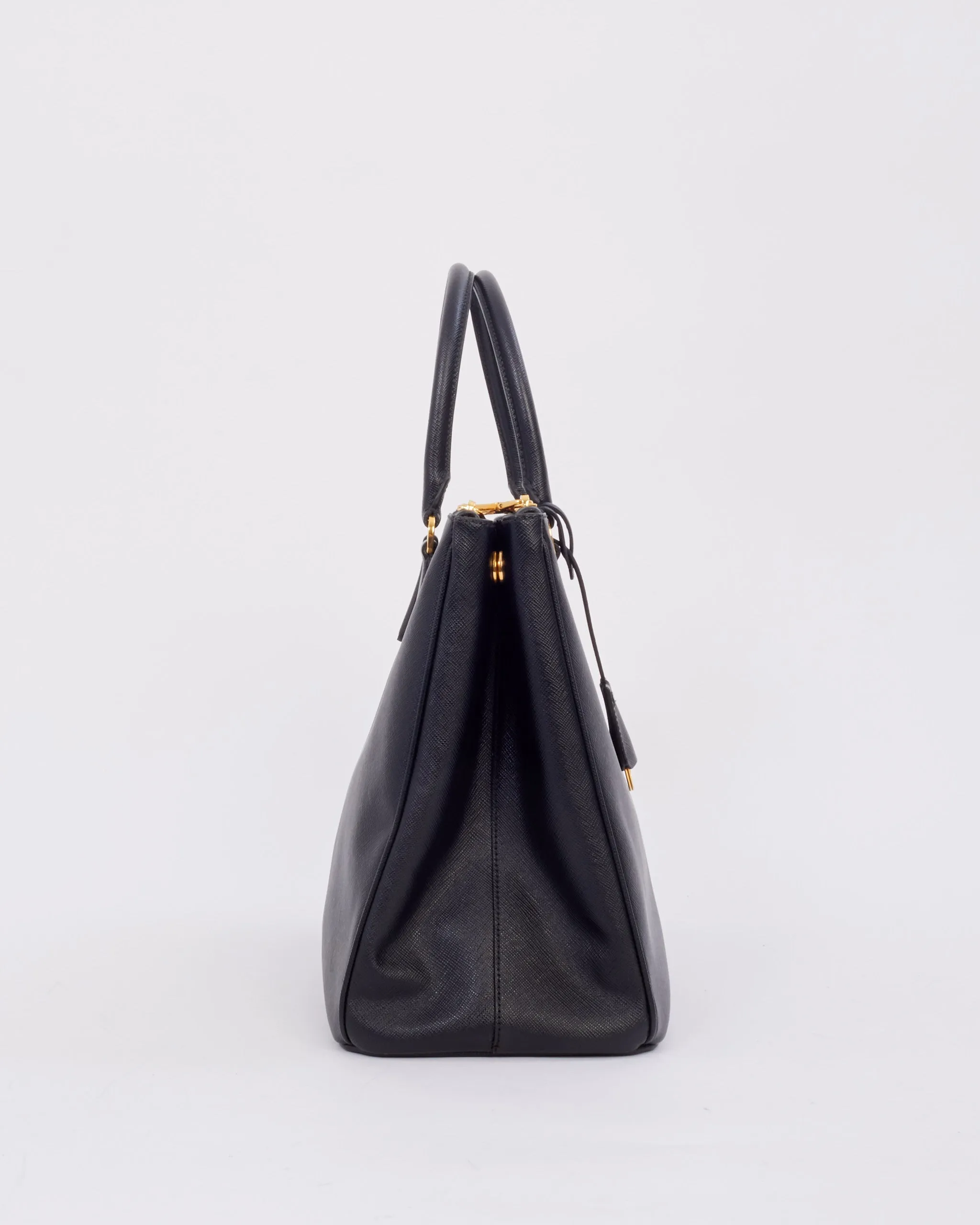 Prada Black Saffiano Leather Double Zip Medium Galleria Top Handle Bag