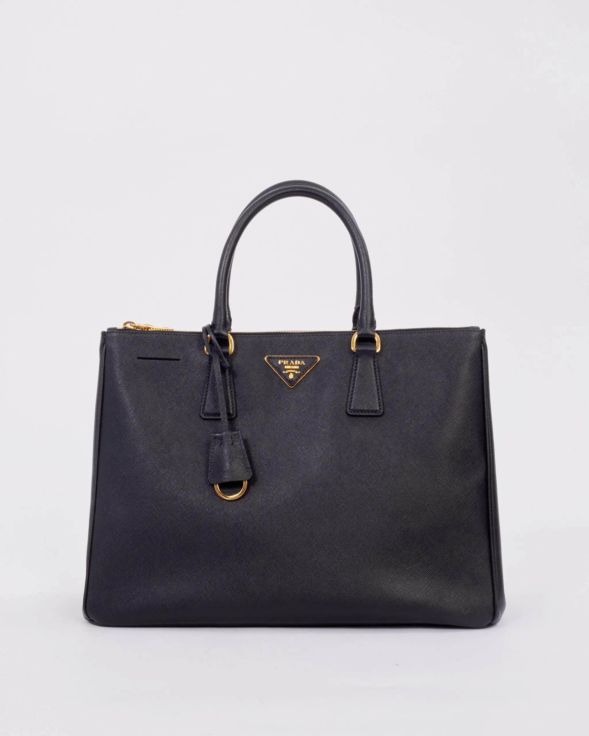 Prada Black Saffiano Leather Double Zip Medium Galleria Top Handle Bag