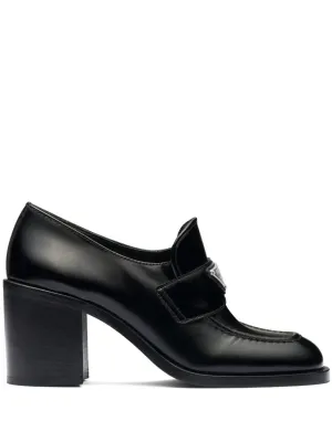 Prada block-heel brushed-leather loafers