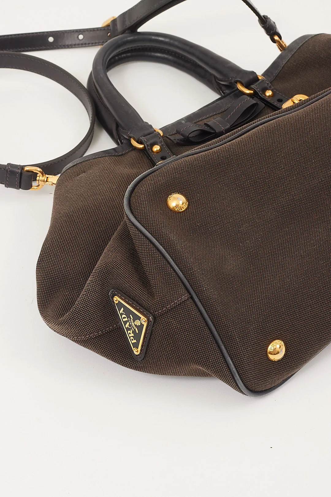 Prada Brown/Black Canvas Logo Convertible Tote Bag