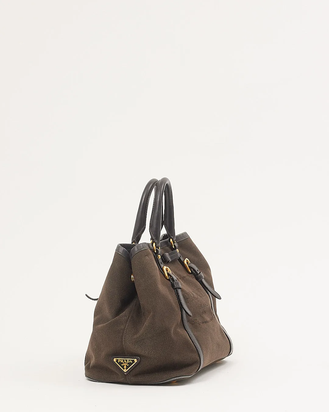 Prada Brown/Black Canvas Logo Convertible Tote Bag