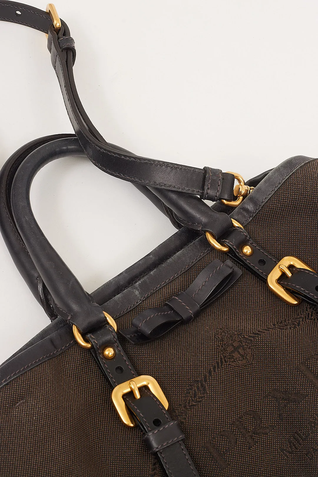 Prada Brown/Black Canvas Logo Convertible Tote Bag