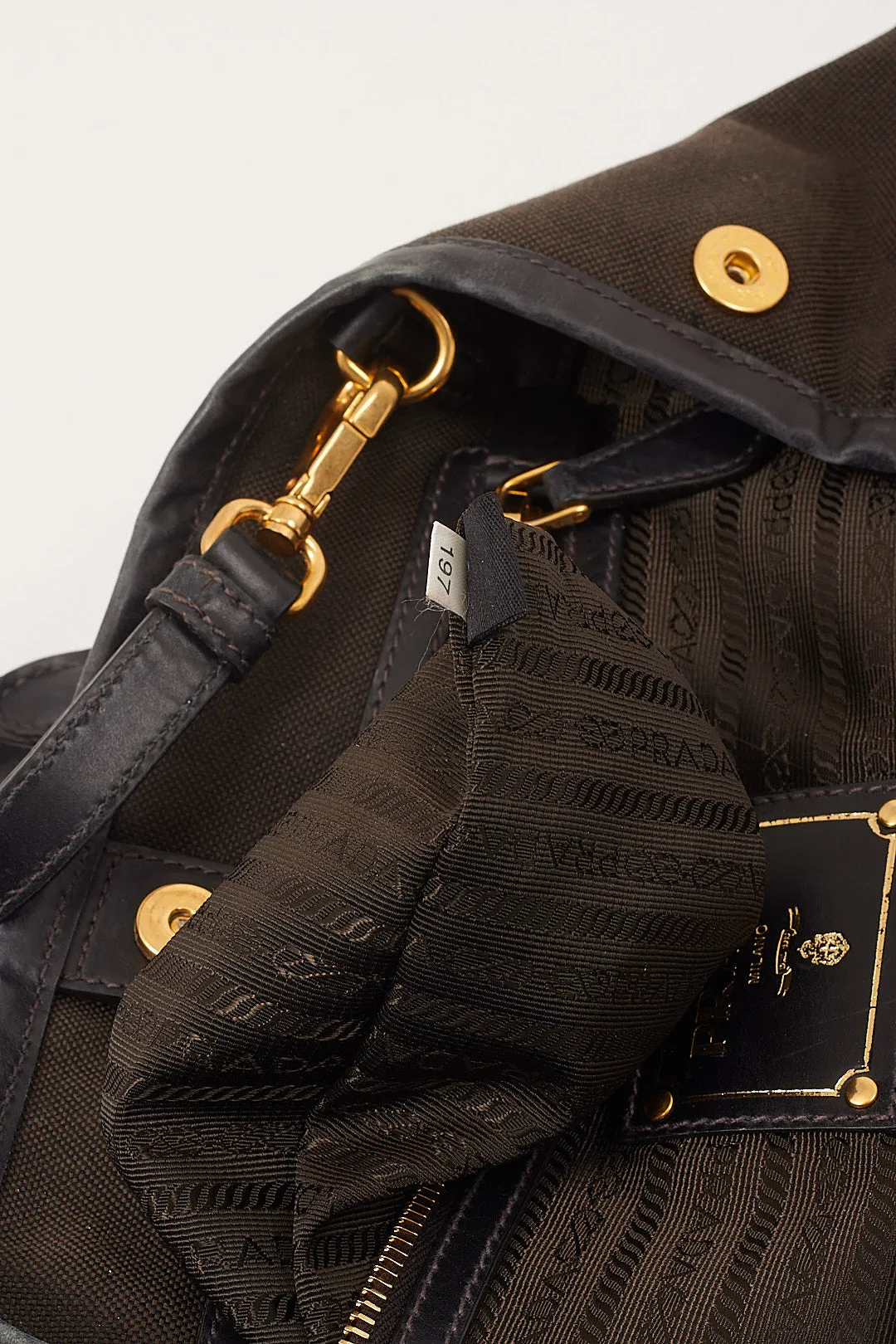Prada Brown/Black Canvas Logo Convertible Tote Bag