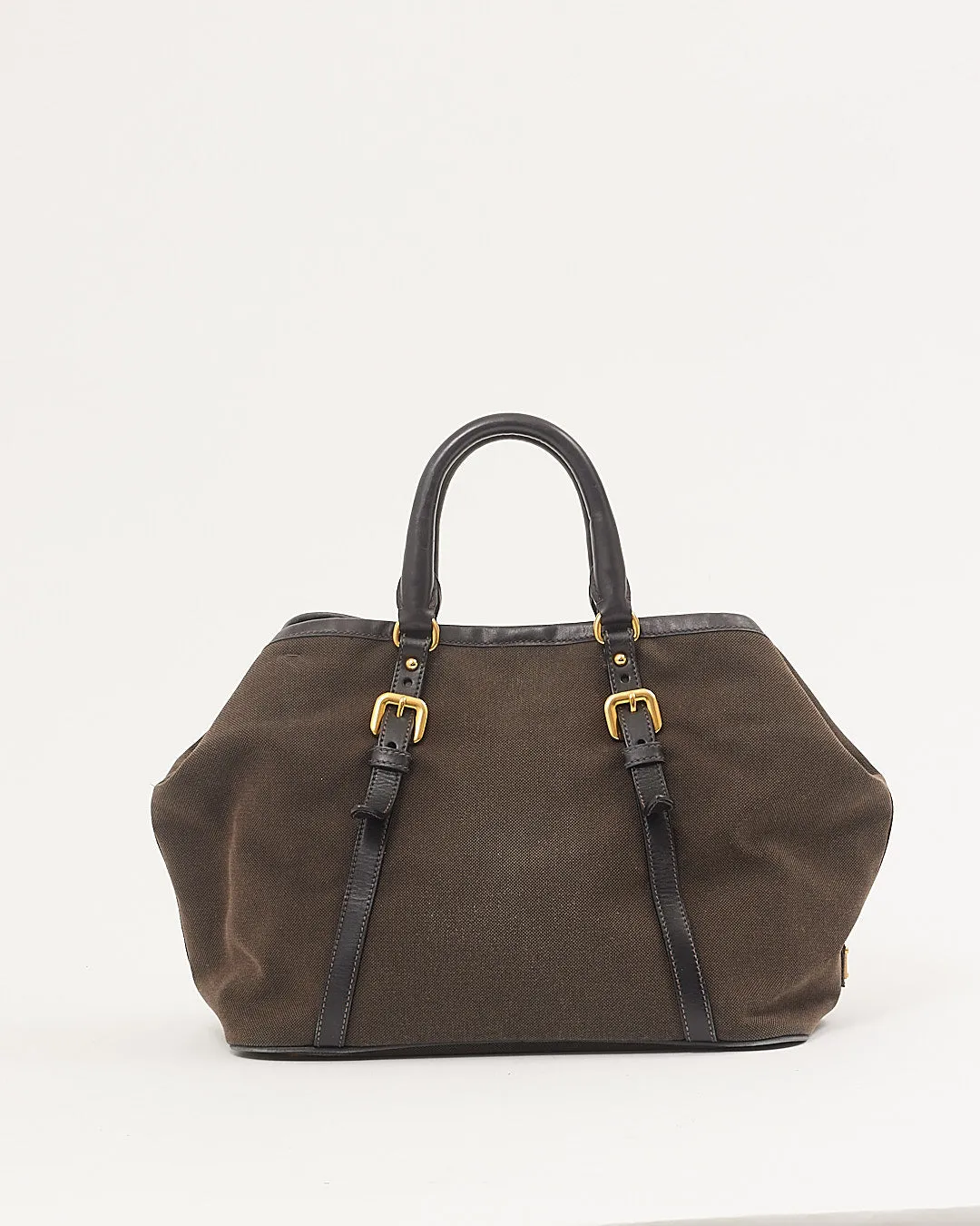 Prada Brown/Black Canvas Logo Convertible Tote Bag