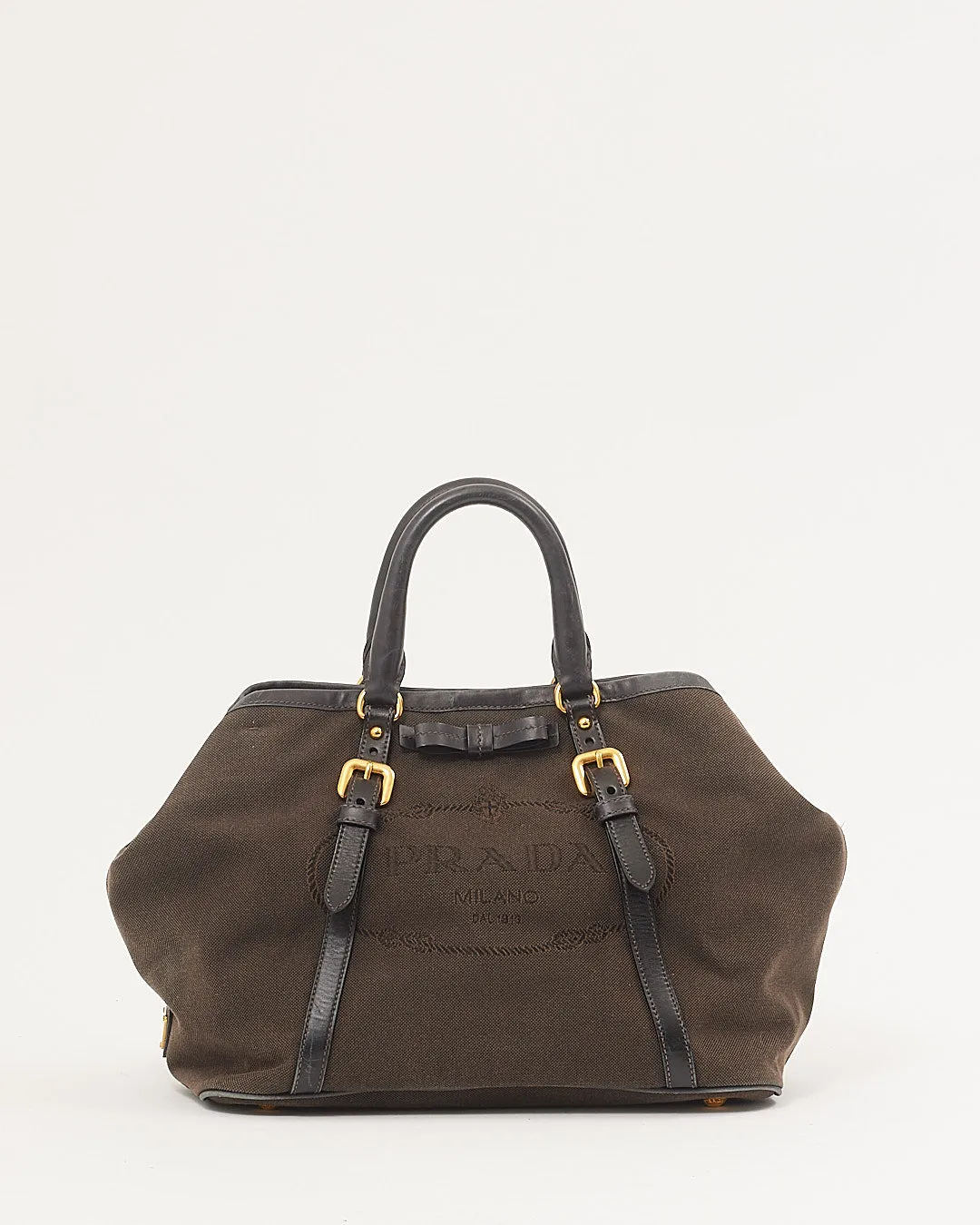 Prada Brown/Black Canvas Logo Convertible Tote Bag