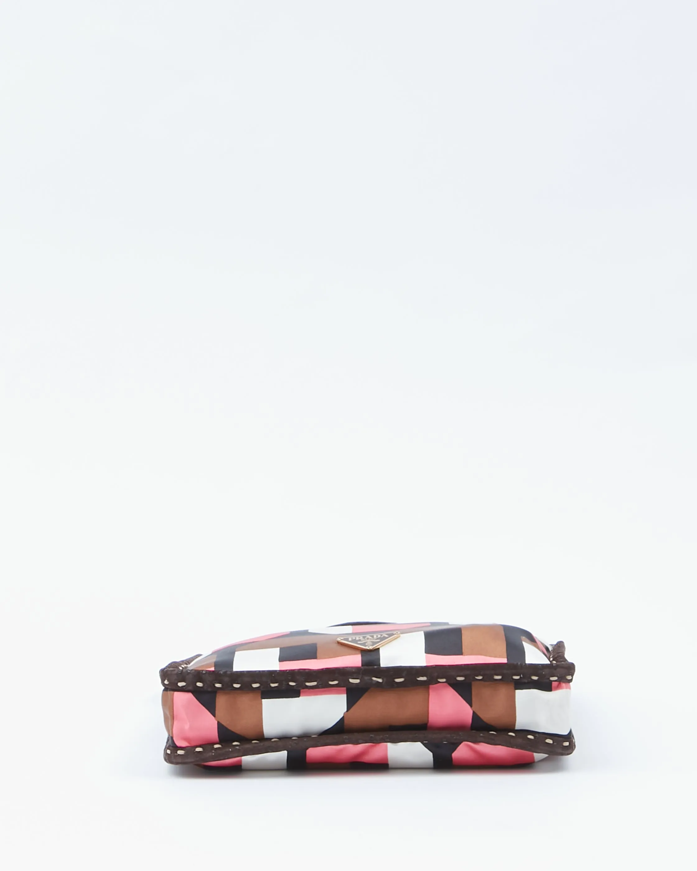 Prada Brown/Pink Silk Pattern Stampato Bow Detail Strap Shoulder Bag