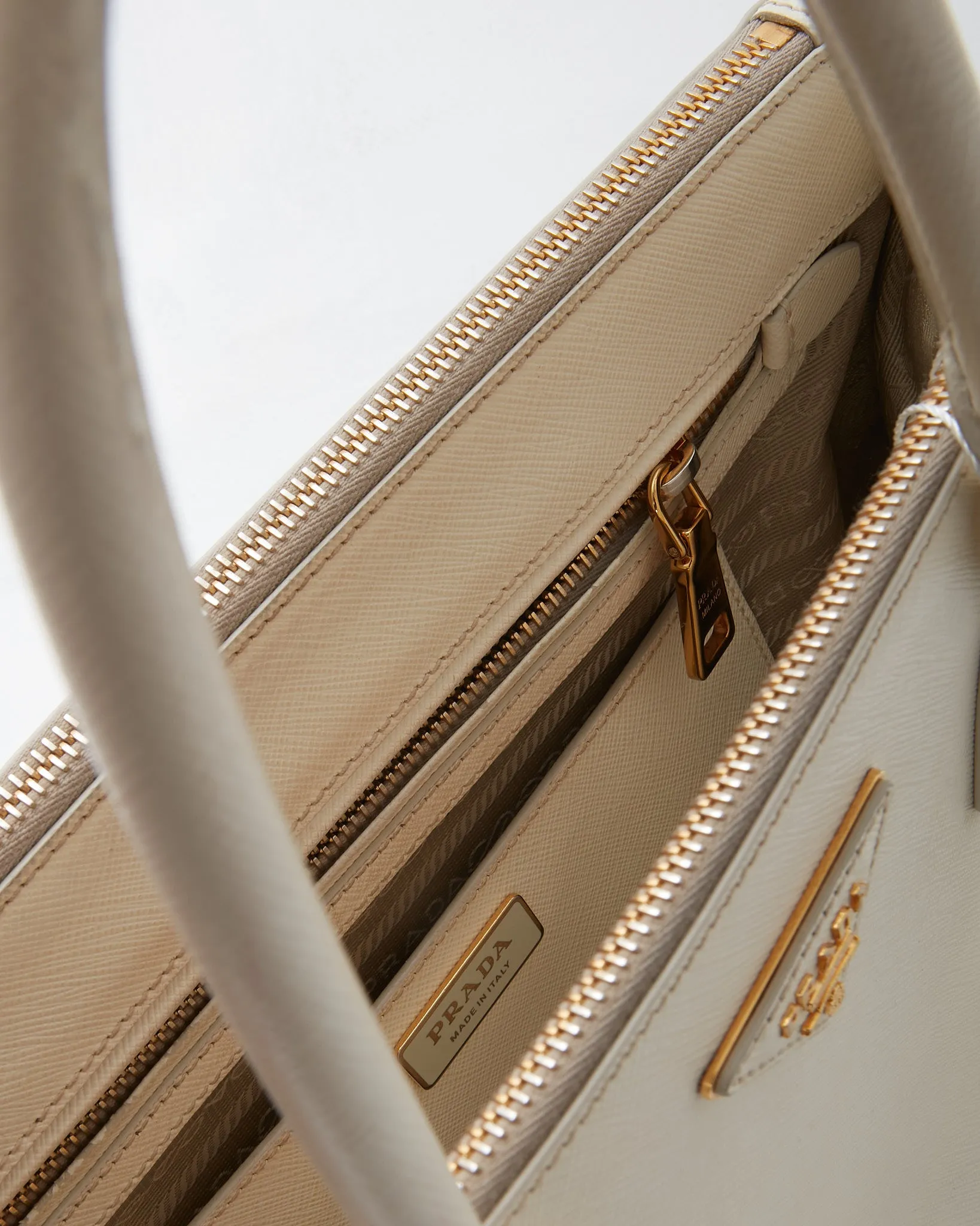 Prada Cream Saffiano Leather Double Zip Galleria Medium Tote Bag