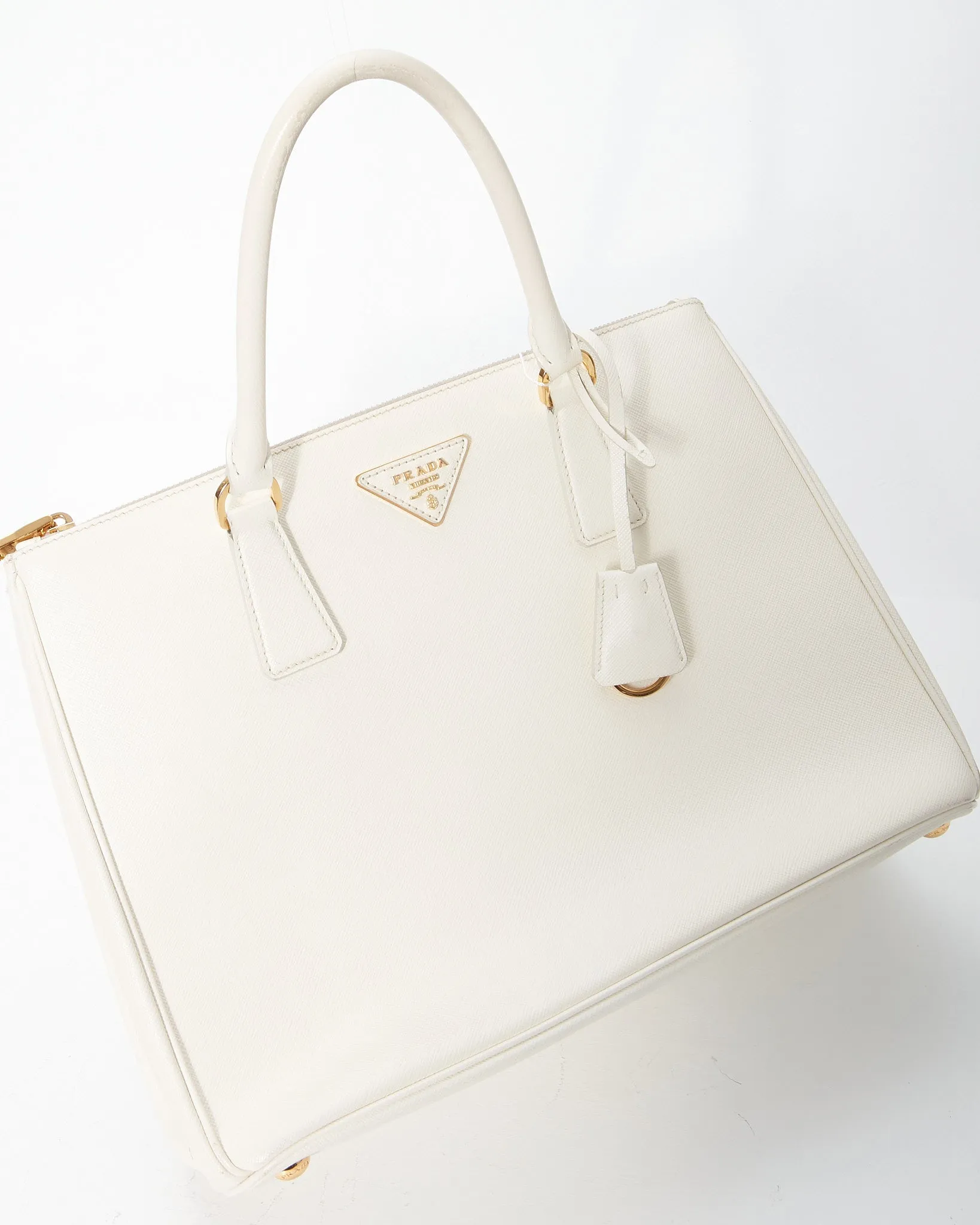 Prada Cream Saffiano Leather Double Zip Galleria Medium Tote Bag