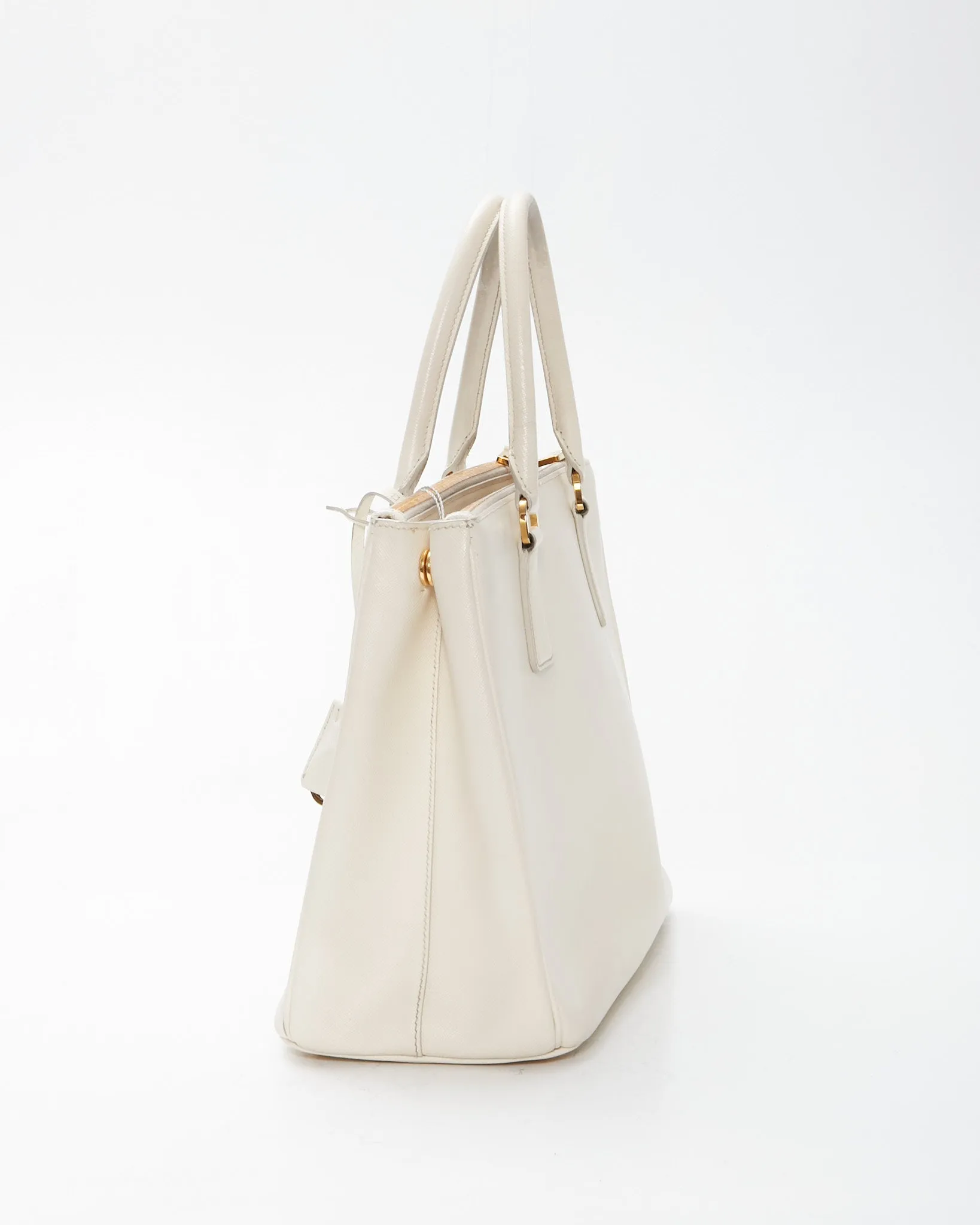 Prada Cream Saffiano Leather Double Zip Galleria Medium Tote Bag