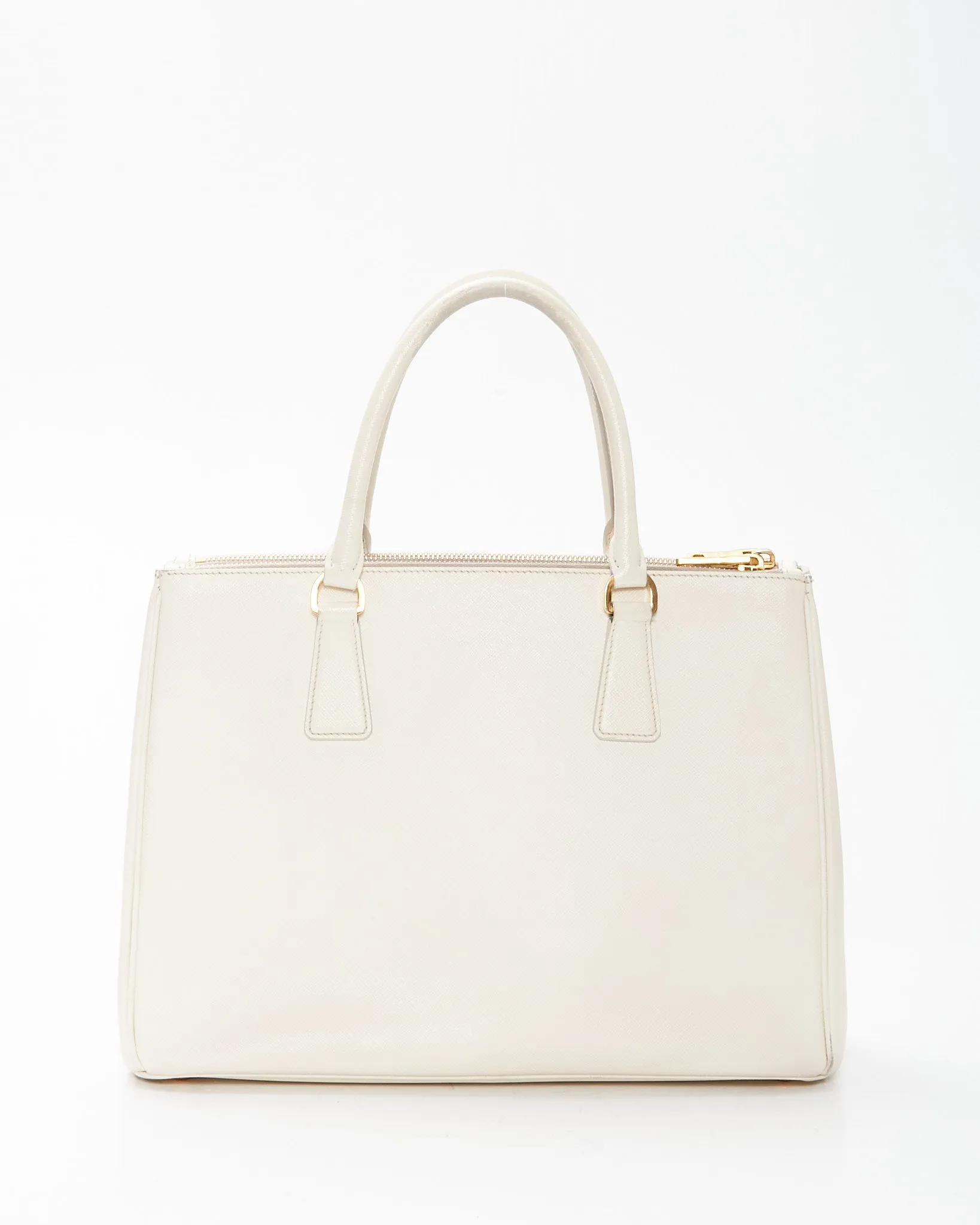Prada Cream Saffiano Leather Double Zip Galleria Medium Tote Bag