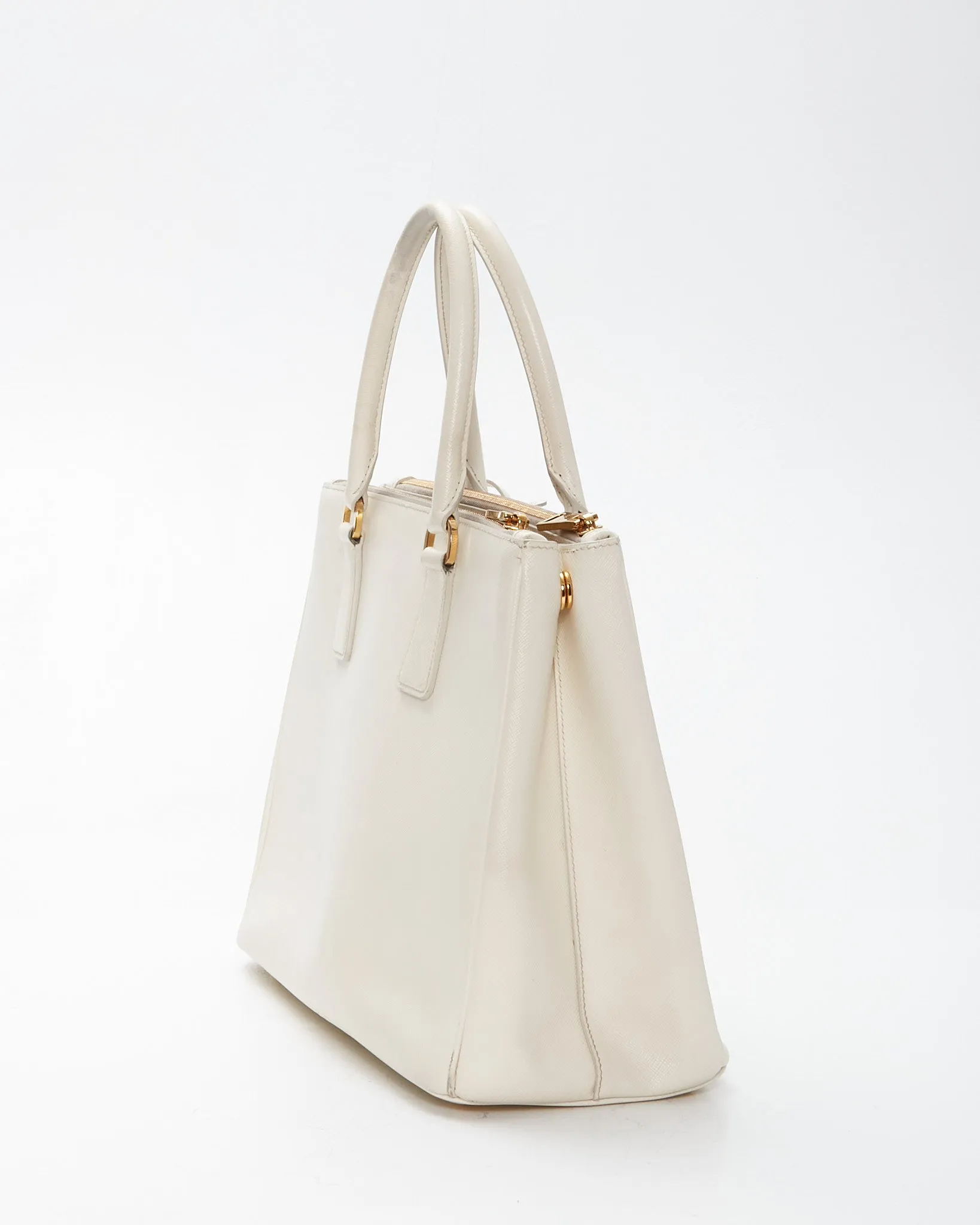 Prada Cream Saffiano Leather Double Zip Galleria Medium Tote Bag