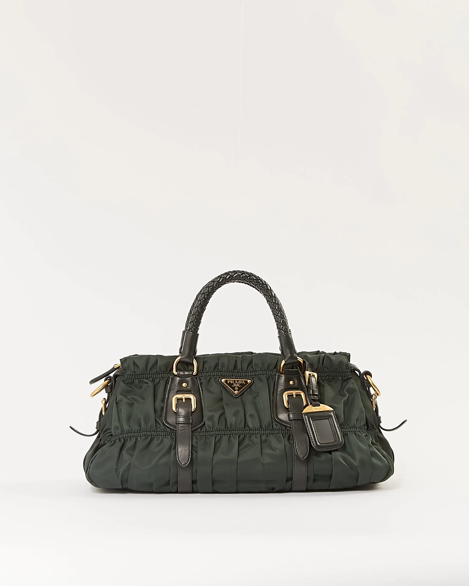 Prada Green Nylon Gauffre Top Handle Bag