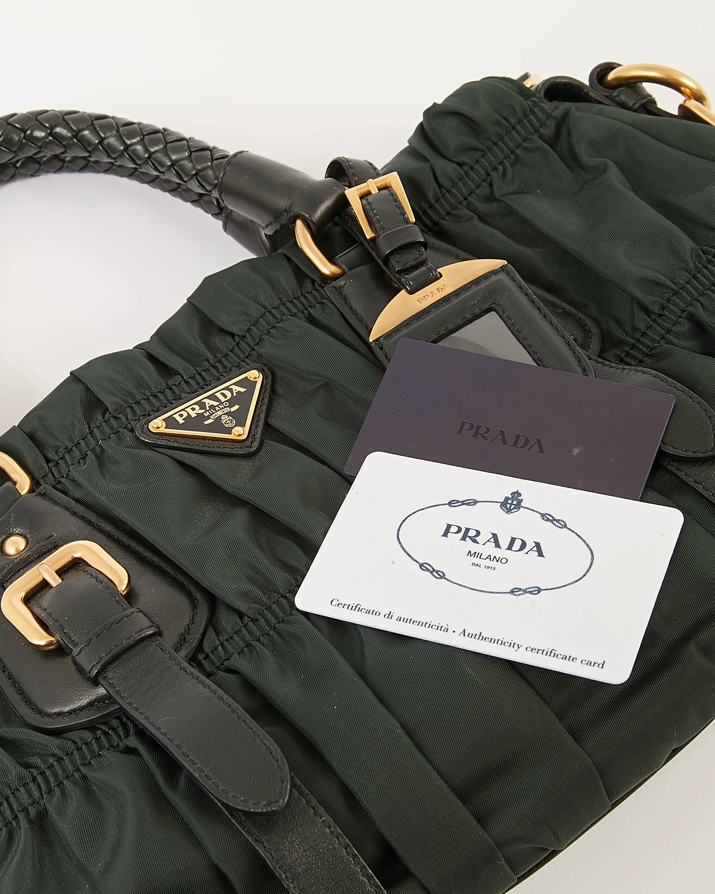 Prada Green Nylon Gauffre Top Handle Bag