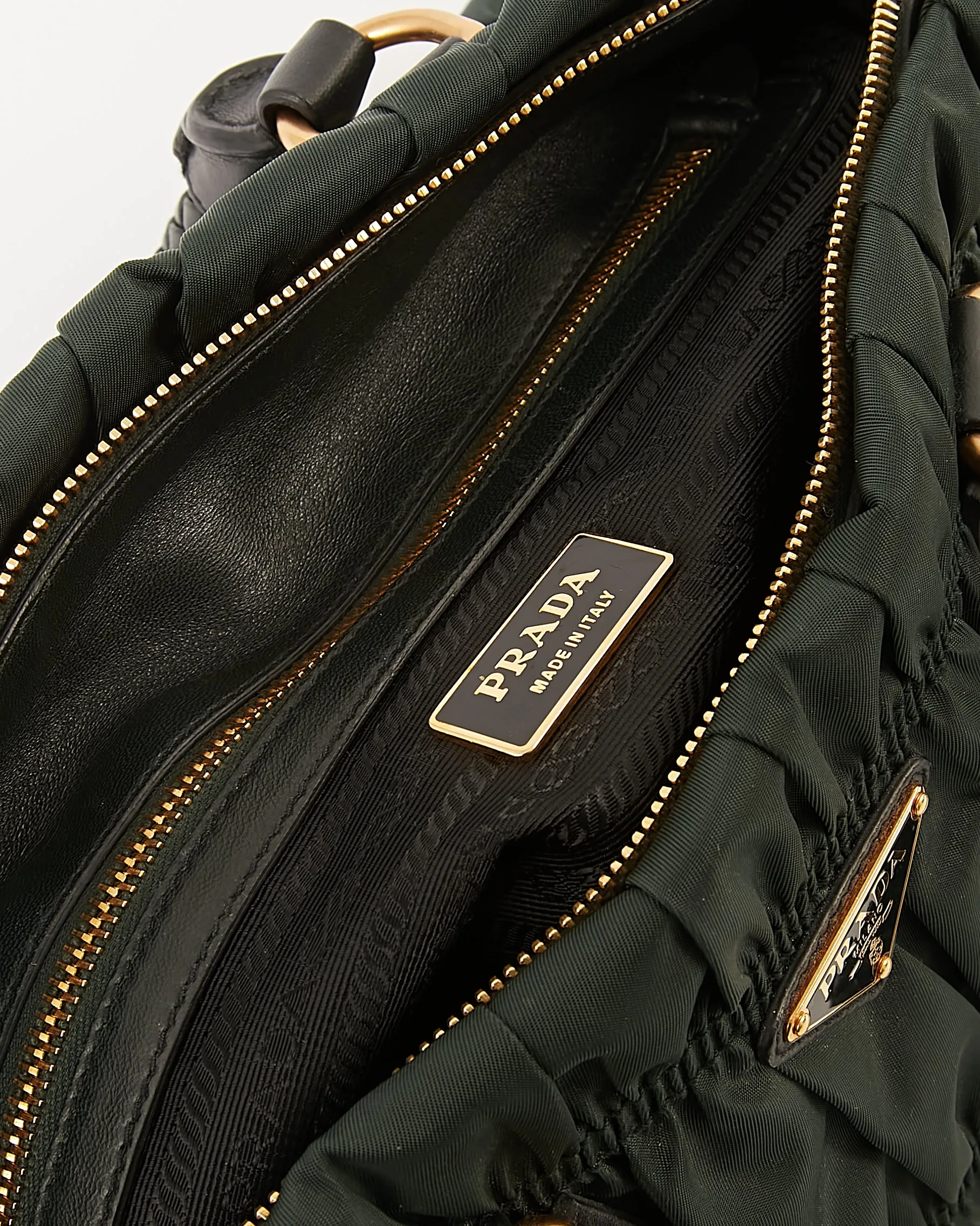Prada Green Nylon Gauffre Top Handle Bag