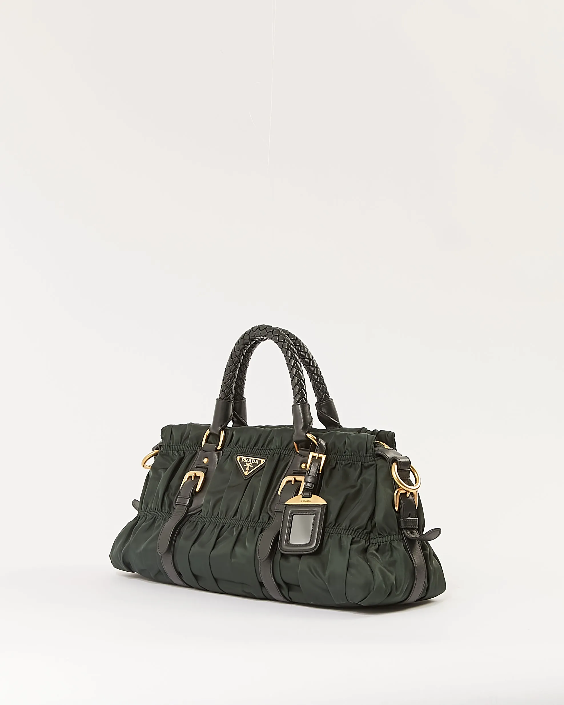 Prada Green Nylon Gauffre Top Handle Bag