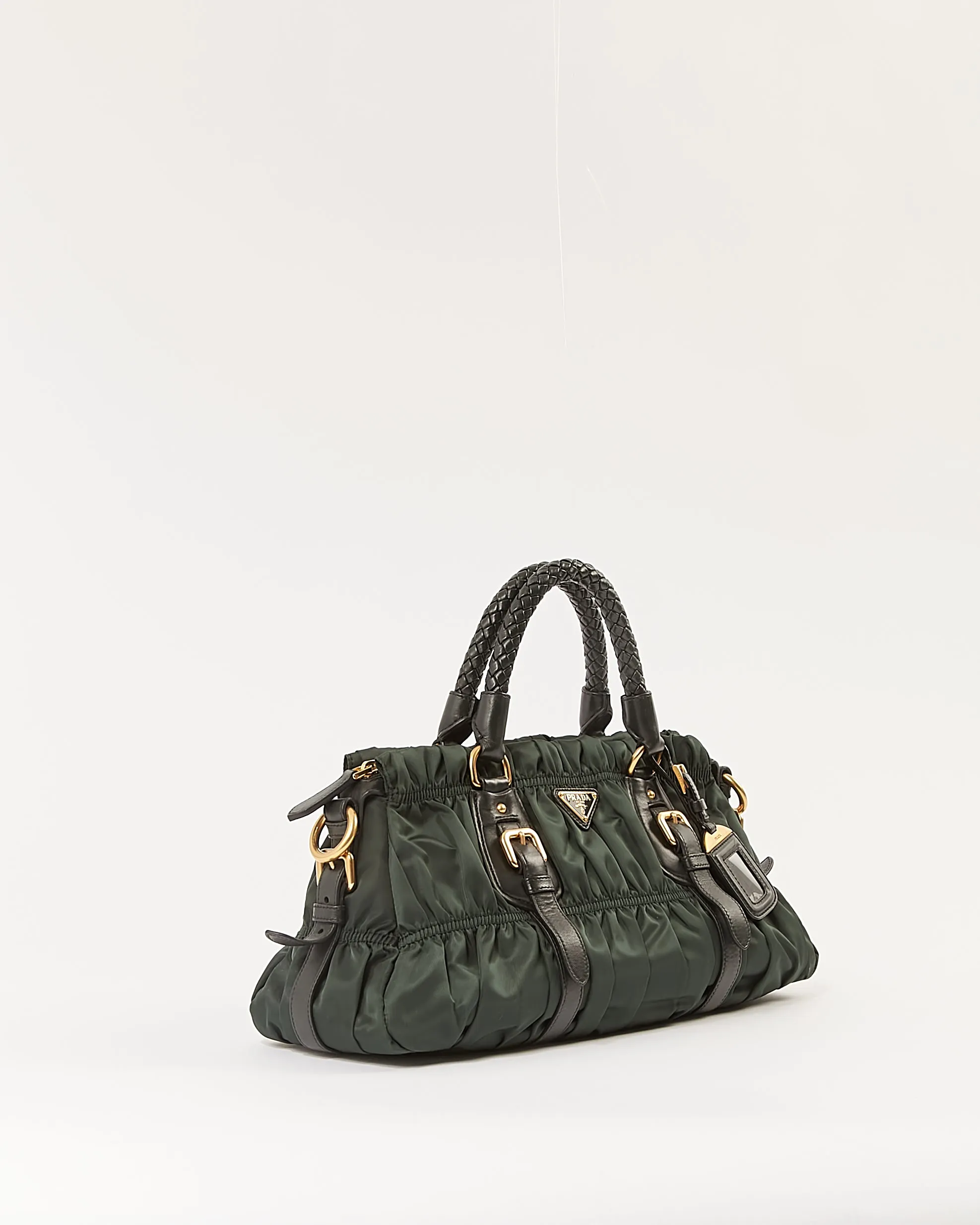 Prada Green Nylon Gauffre Top Handle Bag
