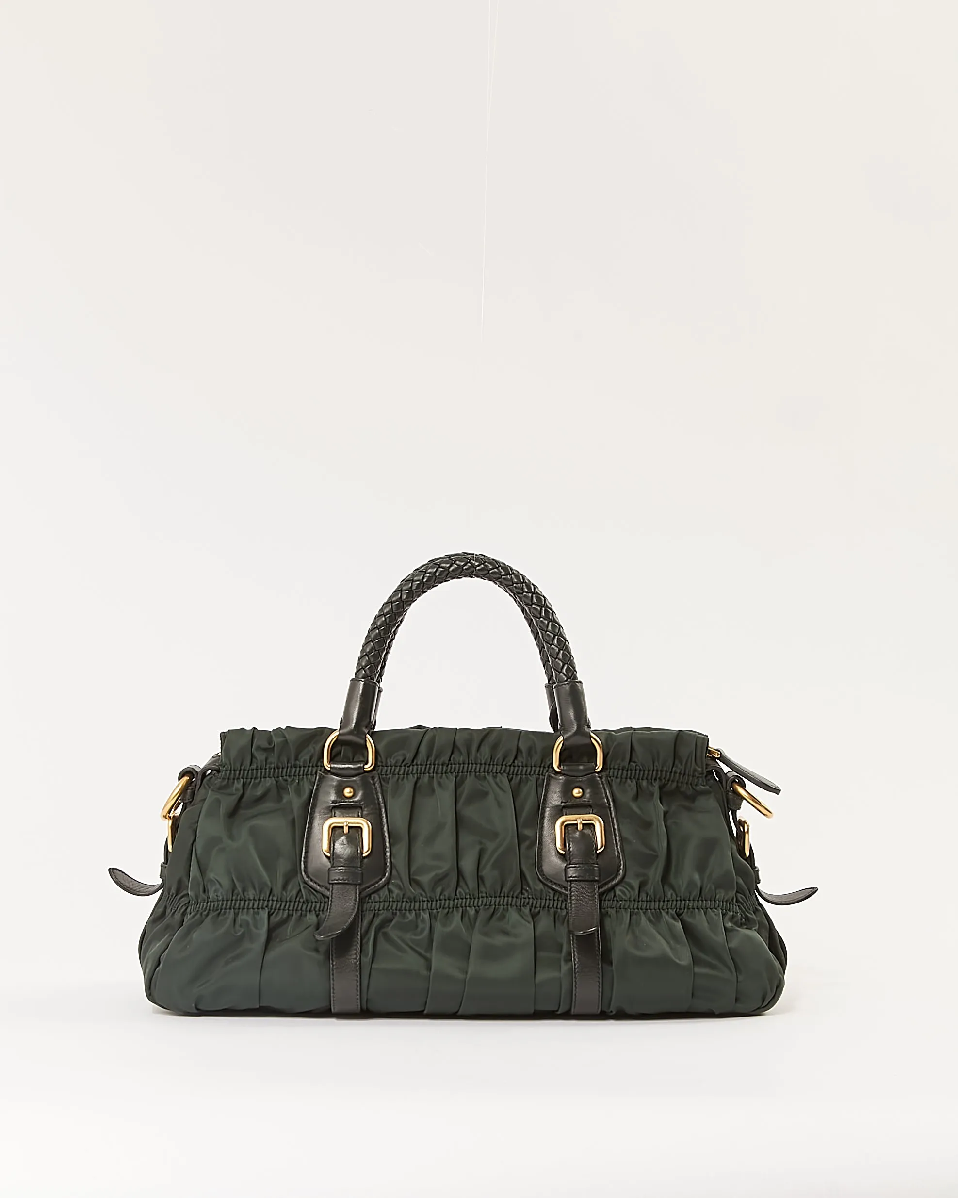Prada Green Nylon Gauffre Top Handle Bag