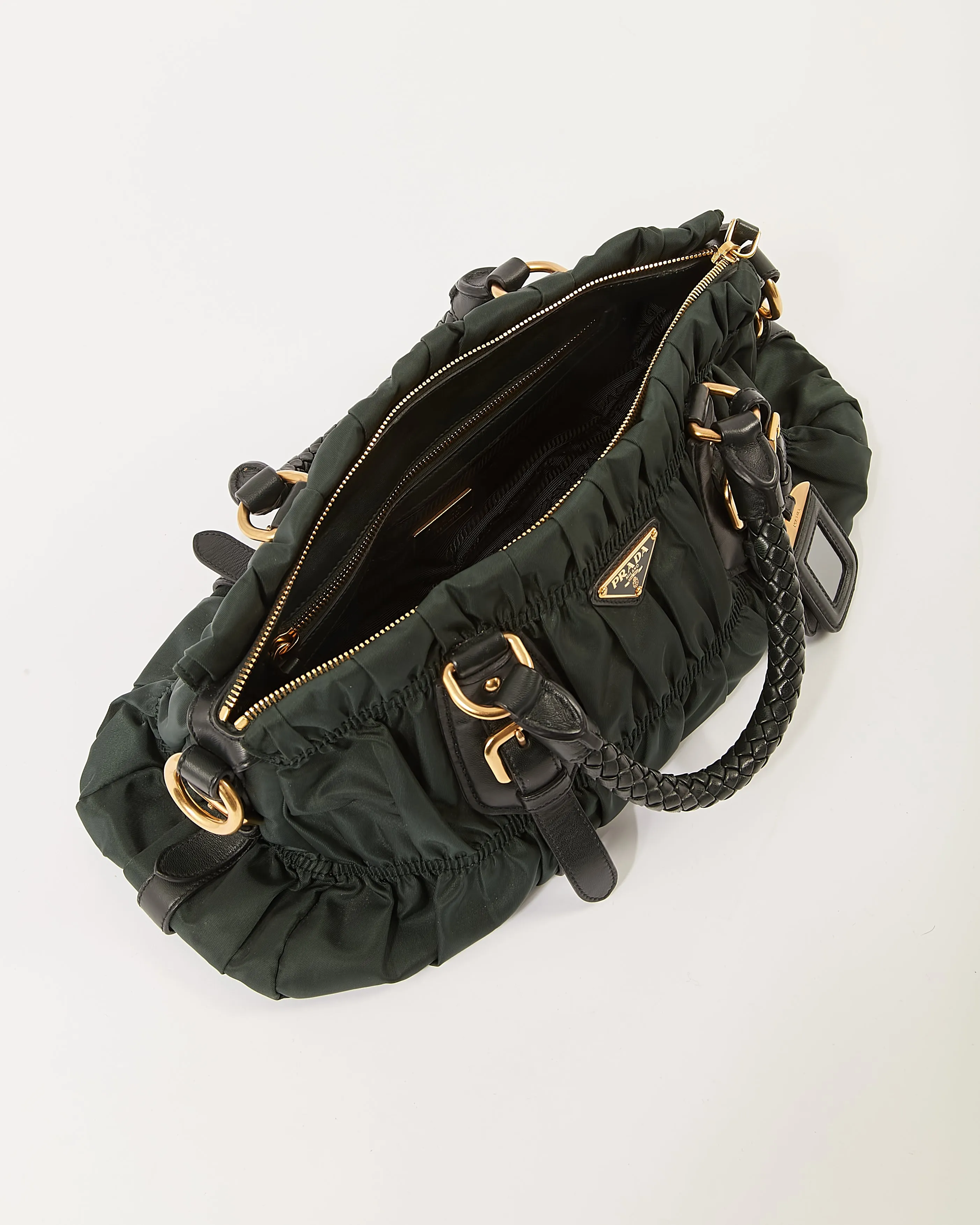 Prada Green Nylon Gauffre Top Handle Bag