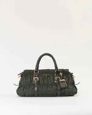 Prada Green Nylon Gauffre Top Handle Bag