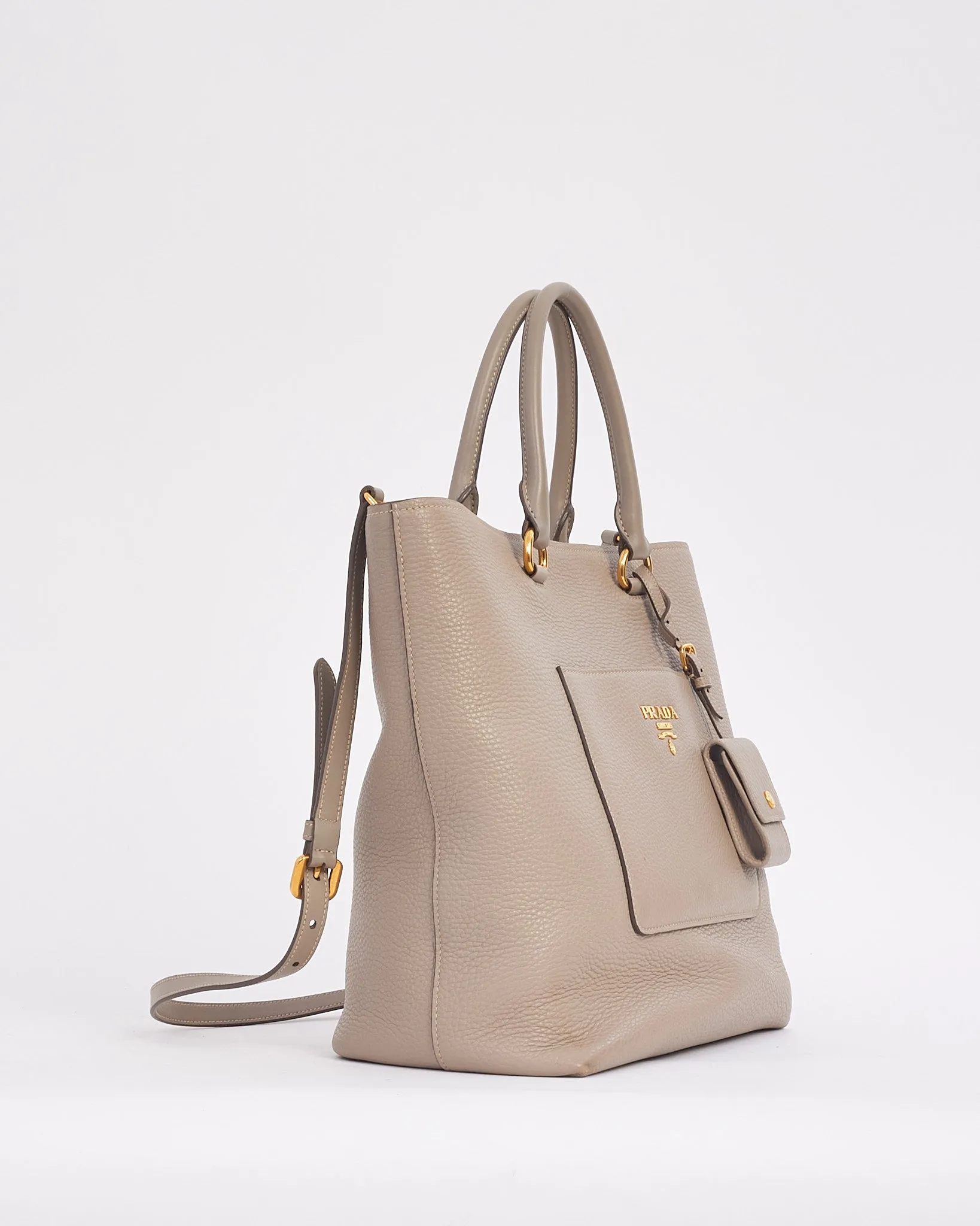 Prada Grey Daino Leather Two Way Tote Bag with Strap
