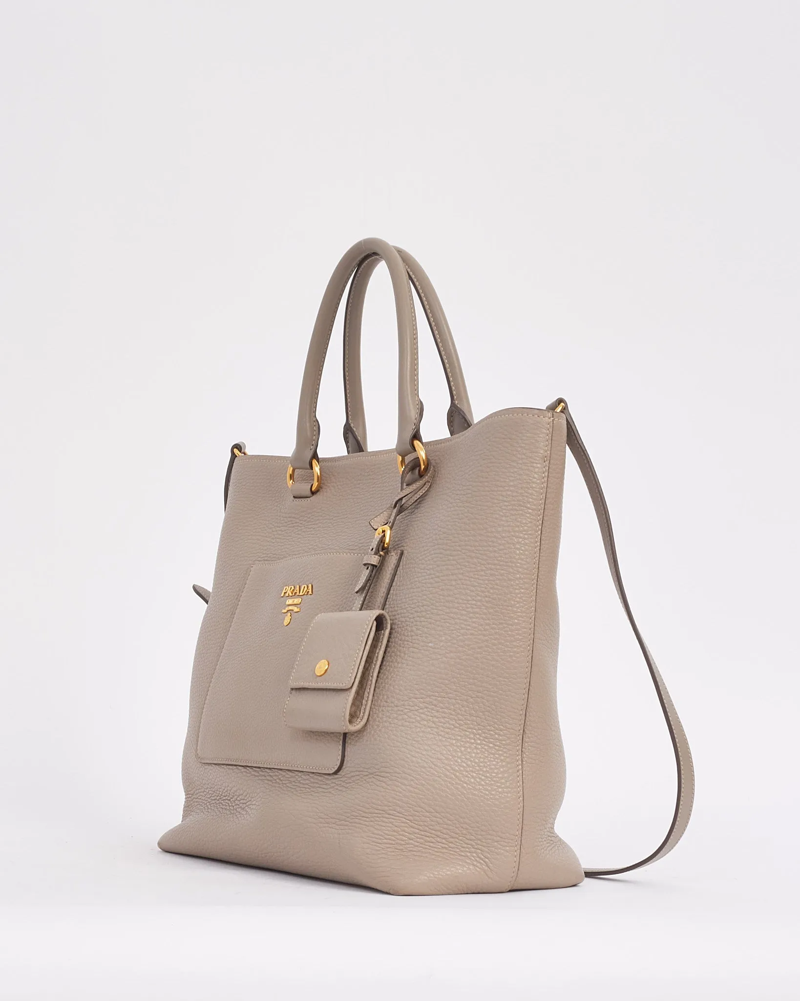 Prada Grey Daino Leather Two Way Tote Bag with Strap