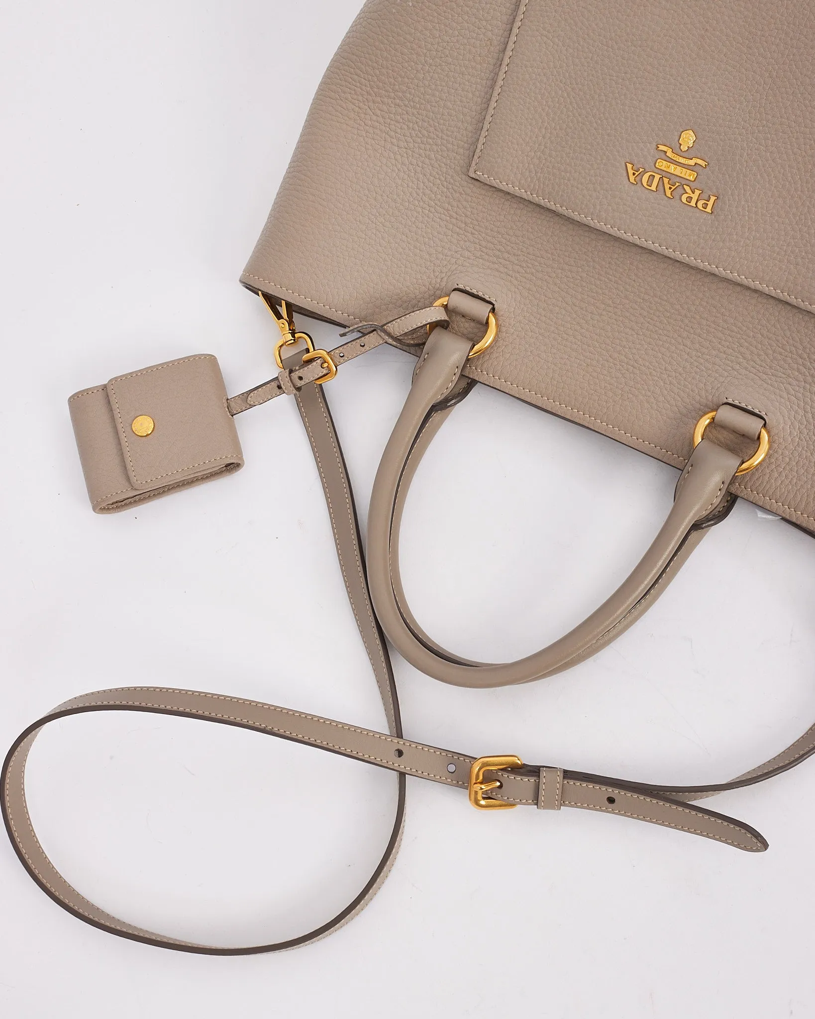 Prada Grey Daino Leather Two Way Tote Bag with Strap