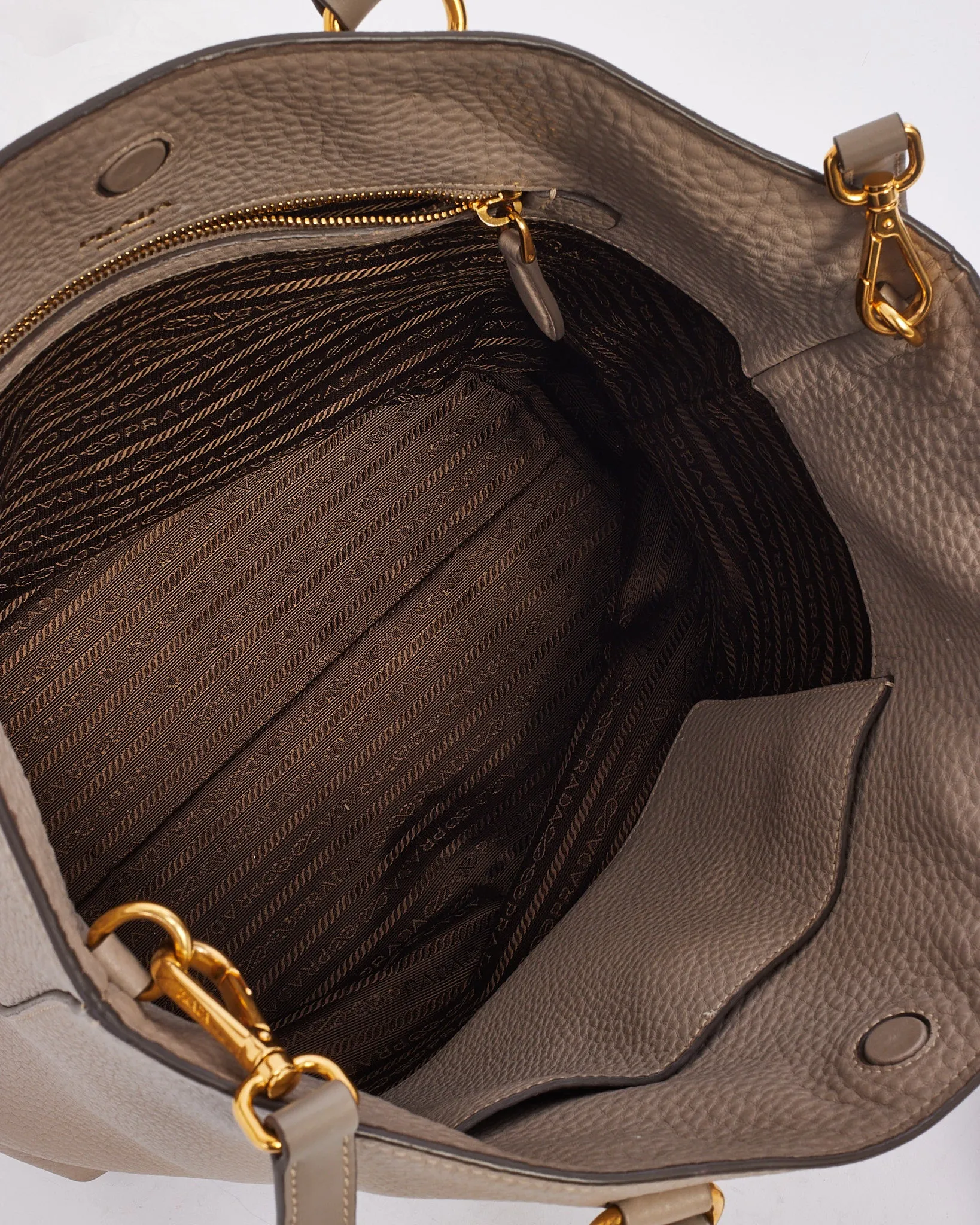 Prada Grey Daino Leather Two Way Tote Bag with Strap