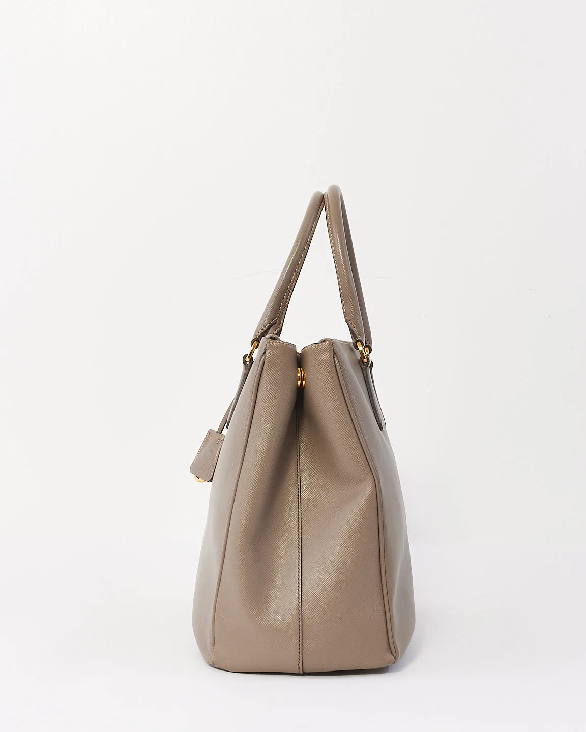 Prada Taupe Saffiano Leather Large Double Zip Galleria Tote Bag