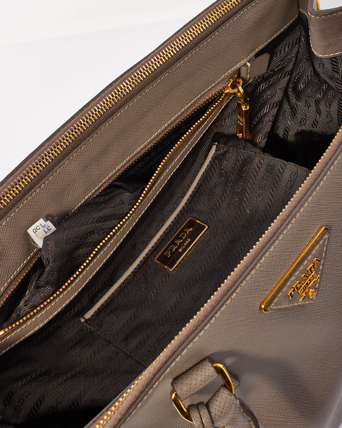 Prada Taupe Saffiano Leather Large Double Zip Galleria Tote Bag