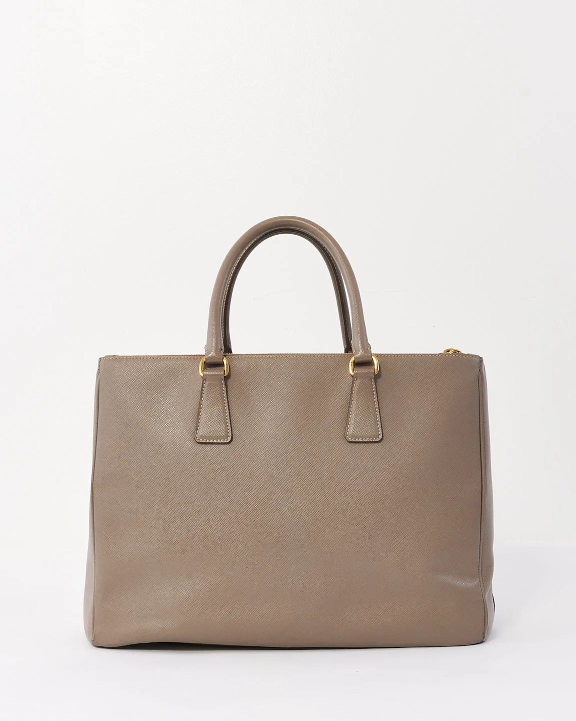Prada Taupe Saffiano Leather Large Double Zip Galleria Tote Bag