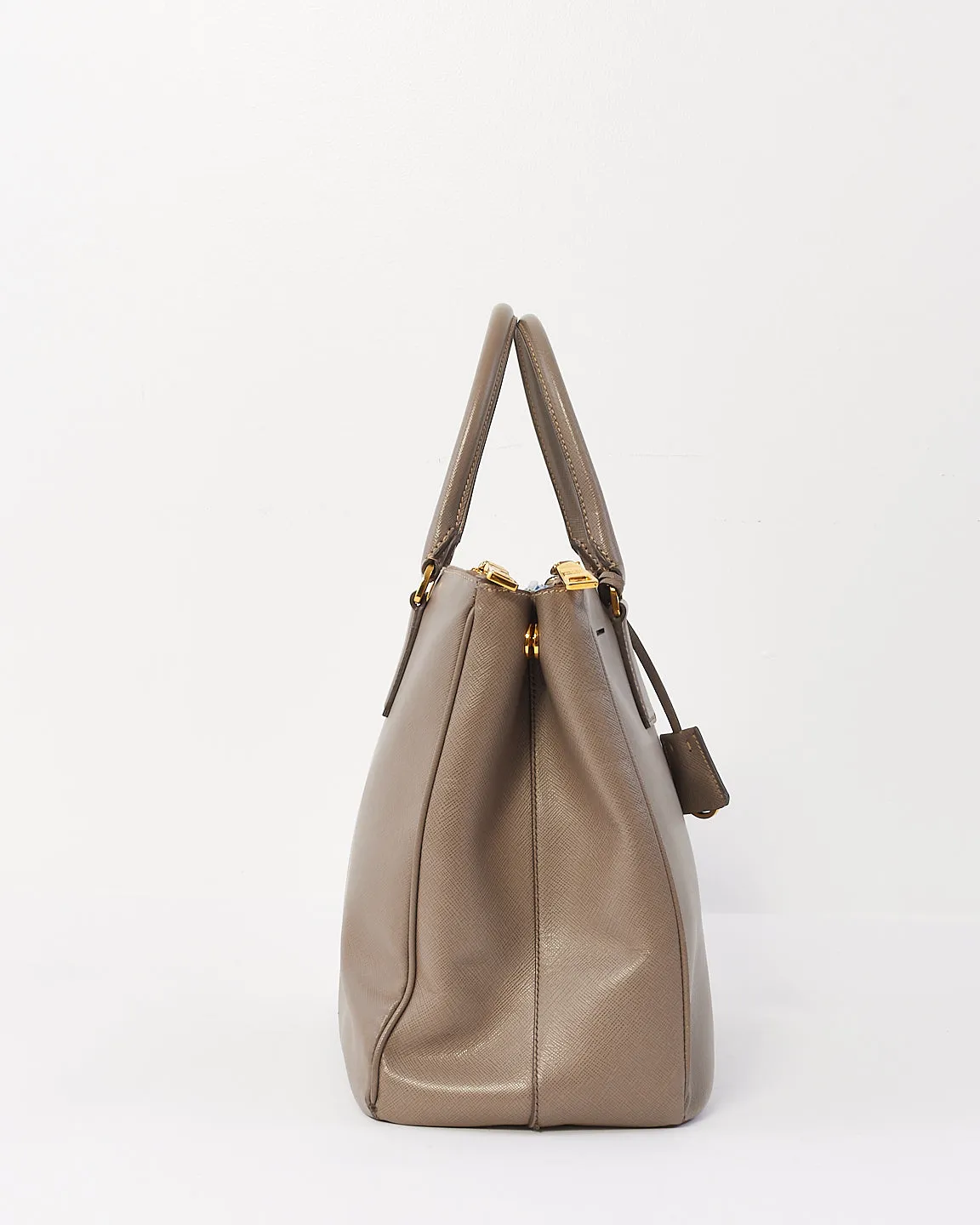 Prada Taupe Saffiano Leather Large Double Zip Galleria Tote Bag