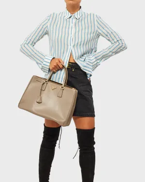Prada Taupe Saffiano Leather Large Double Zip Galleria Tote Bag