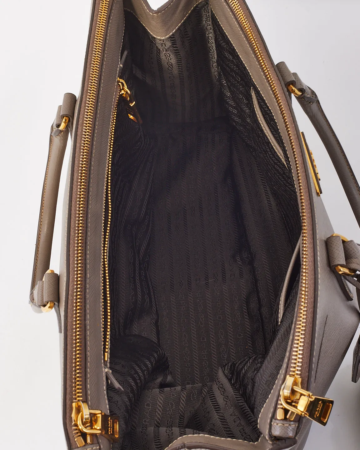 Prada Taupe Saffiano Leather Large Double Zip Galleria Tote Bag