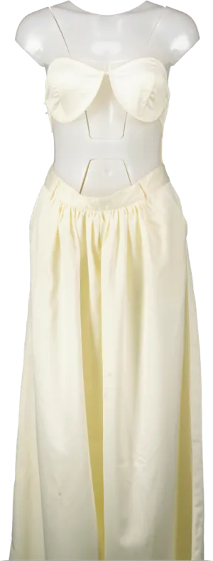 PrettyLittleThing Cream Cup Detail Satin Wide Leg Jumpsuit UK 14