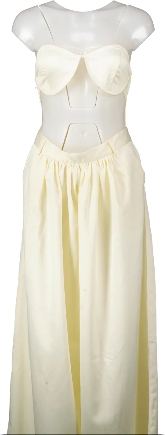 PrettyLittleThing Cream Cup Detail Satin Wide Leg Jumpsuit UK 14