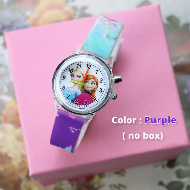 Princess Girls Watch with Bracelet Colorful Light Source Cartoon Kids Watches Party Clock Wrist reloj infantil Relogio Feminino