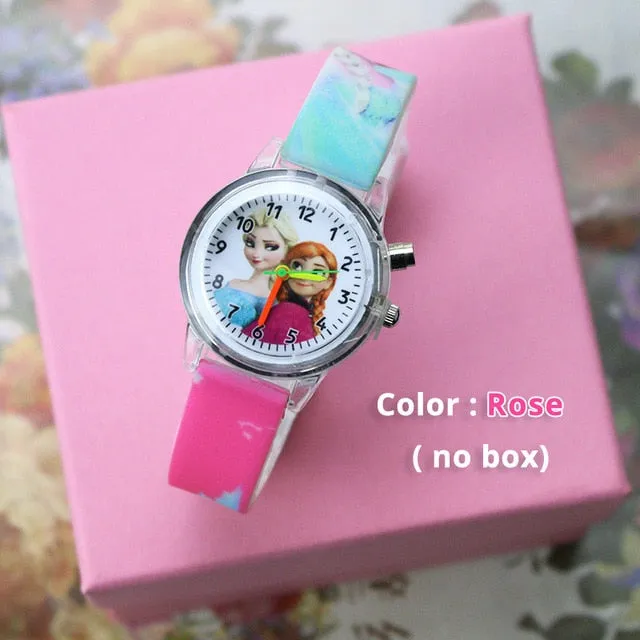 Princess Girls Watch with Bracelet Colorful Light Source Cartoon Kids Watches Party Clock Wrist reloj infantil Relogio Feminino