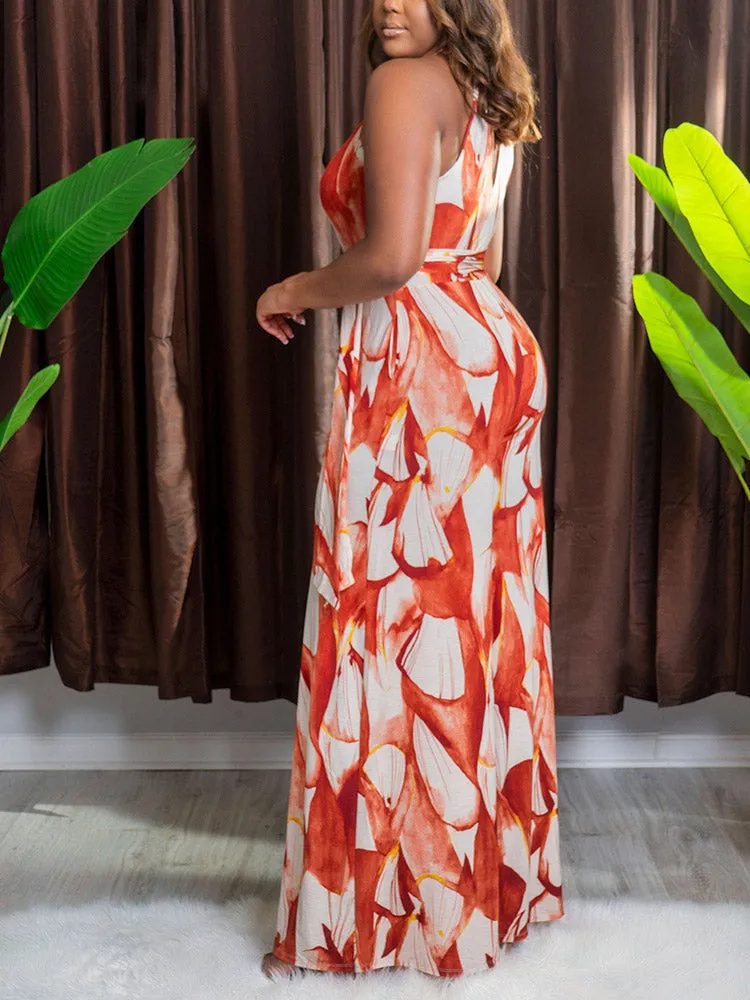 Printed Halter Wide Leg Jumpsuit