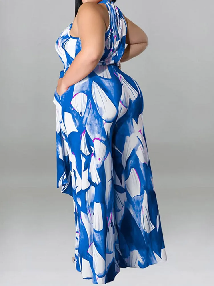 Printed Halter Wide Leg Jumpsuit