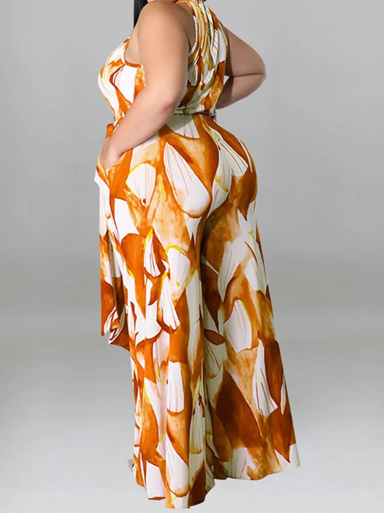 Printed Halter Wide Leg Jumpsuit