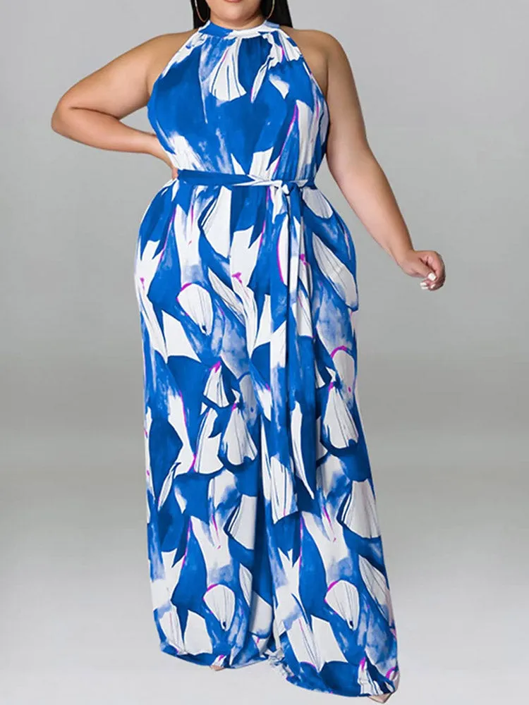 Printed Halter Wide Leg Jumpsuit